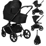 Carucior 3 in 1, Lionelo, Freya, Cu scoica ADAC, Landou si salteluta ventilate, Pliabil, Reglare spatar in 3 pozitii, Suport de picioare in 4 pozitii, Maner reglabil in 3 pozitii, Sustine 22 kg, Cu accesorii, 0 luni+, Negru