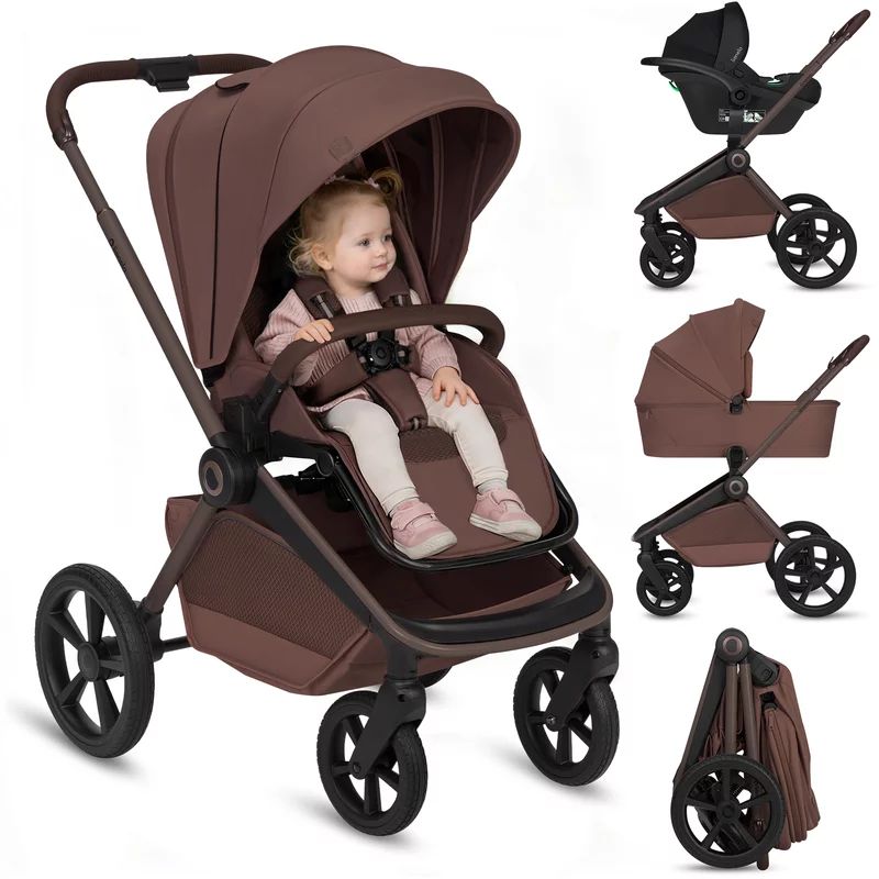 Carucior 3 in 1, Lionelo, Freya, Cu scoica ADAC, Landou si salteluta ventilate, Pliabil, Reglare spatar in 3 pozitii, Suport de picioare in 4 pozitii, Maner reglabil in 3 pozitii, Sustine 22 kg, Cu accesorii, 0 luni+, Maro