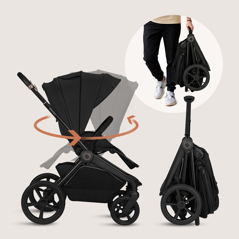 Carucior 3 in 1, Lionelo, Freya, Cu scoica ADAC, Landou si salteluta ventilate, Pliabil, Reglare spatar in 3 pozitii, Suport de picioare in 4 pozitii, Maner reglabil in 3 pozitii, Sustine 22 kg, Cu accesorii, 0 luni+, Negru