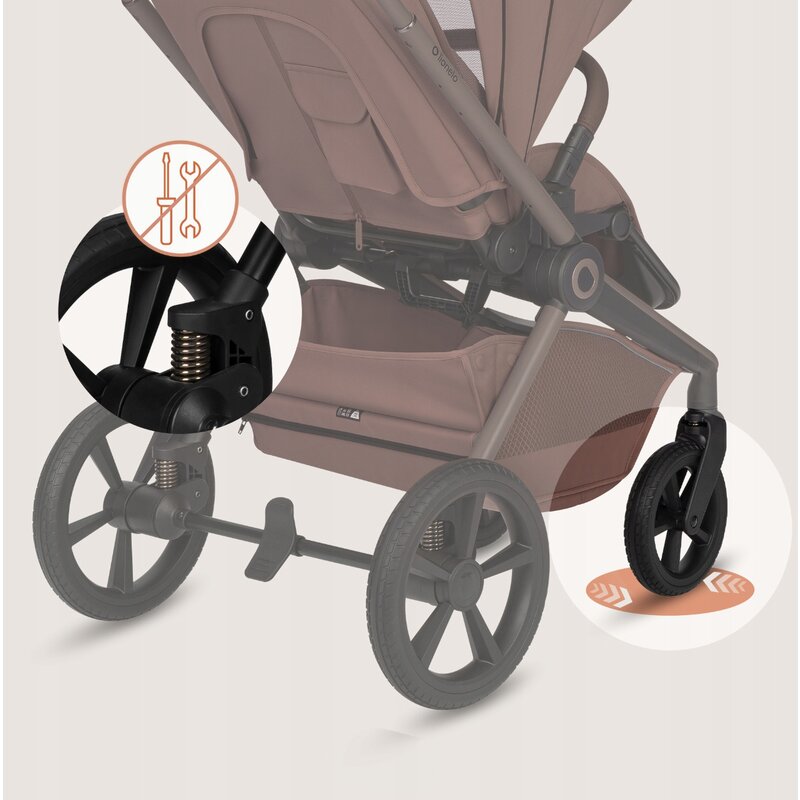 Carucior 3 in 1, Lionelo, Freya, Cu scoica ADAC, Landou si salteluta ventilate, Pliabil, Reglare spatar in 3 pozitii, Suport de picioare in 4 pozitii, Maner reglabil in 3 pozitii, Sustine 22 kg, Cu accesorii, 0 luni+, Maro