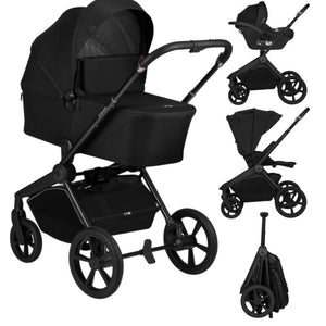 Carucior 3 in 1, Lionelo, Freya, Cu scoica ADAC, Landou si salteluta ventilate, Pliabil, Reglare spatar in 3 pozitii, Suport de picioare in 4 pozitii, Maner reglabil in 3 pozitii, Sustine 22 kg, Cu accesorii, 0 luni+, Negru
