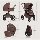 Carucior 3 in 1, Lionelo, Freya, Cu scoica ADAC, Landou si salteluta ventilate, Pliabil, Reglare spatar in 3 pozitii, Suport de picioare in 4 pozitii, Maner reglabil in 3 pozitii, Sustine 22 kg, Cu accesorii, 0 luni+, Maro