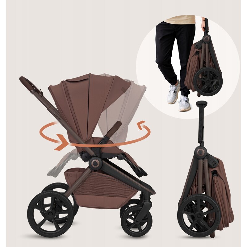Carucior 3 in 1, Lionelo, Freya, Cu scoica ADAC, Landou si salteluta ventilate, Pliabil, Reglare spatar in 3 pozitii, Suport de picioare in 4 pozitii, Maner reglabil in 3 pozitii, Sustine 22 kg, Cu accesorii, 0 luni+, Maro