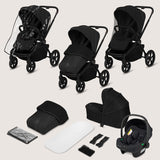 Carucior 3 in 1, Lionelo, Freya, Cu scoica ADAC, Landou si salteluta ventilate, Pliabil, Reglare spatar in 3 pozitii, Suport de picioare in 4 pozitii, Maner reglabil in 3 pozitii, Sustine 22 kg, Cu accesorii, 0 luni+, Negru