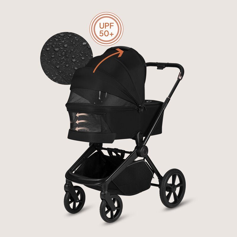 Carucior 3 in 1, Lionelo, Freya, Cu scoica ADAC, Landou si salteluta ventilate, Pliabil, Reglare spatar in 3 pozitii, Suport de picioare in 4 pozitii, Maner reglabil in 3 pozitii, Sustine 22 kg, Cu accesorii, 0 luni+, Negru
