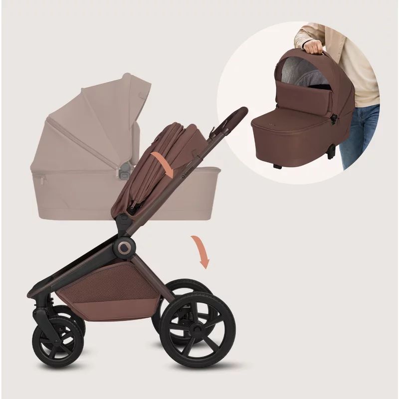 Carucior 3 in 1, Lionelo, Freya, Cu scoica ADAC, Landou si salteluta ventilate, Pliabil, Reglare spatar in 3 pozitii, Suport de picioare in 4 pozitii, Maner reglabil in 3 pozitii, Sustine 22 kg, Cu accesorii, 0 luni+, Maro