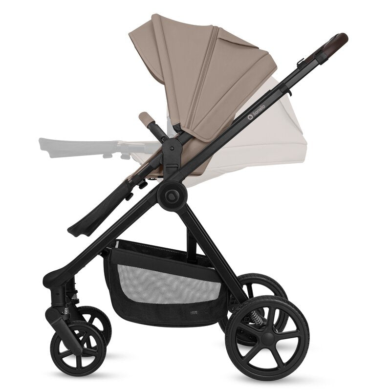 Carucior 3 in 1, Lionelo, Greet, Pana la 15 kg, Cadru aluminiu, Cu landou si salteluta moale, Cu scoica auto, Reversibil, Cu accesorii, Maner, suport pentru picioare, spatar reglabile, Bej
