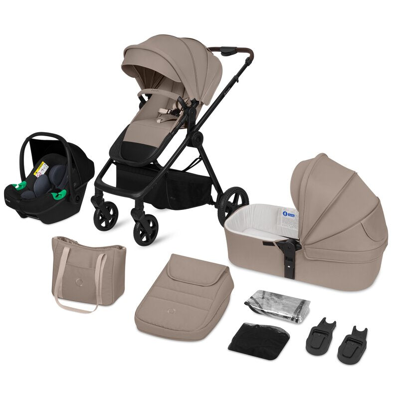 Carucior 3 in 1, Lionelo, Greet, Pana la 15 kg, Cadru aluminiu, Cu landou si salteluta moale, Cu scoica auto, Reversibil, Cu accesorii, Maner, suport pentru picioare, spatar reglabile, Bej