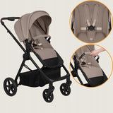 Carucior 3 in 1, Lionelo, Greet, Pana la 15 kg, Cadru aluminiu, Cu landou si salteluta moale, Cu scoica auto, Reversibil, Cu accesorii, Maner, suport pentru picioare, spatar reglabile, Bej
