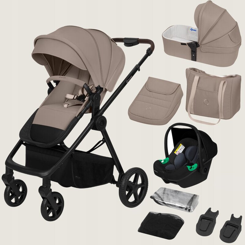 Carucior 3 in 1, Lionelo, Greet, Pana la 15 kg, Cadru aluminiu, Cu landou si salteluta moale, Cu scoica auto, Reversibil, Cu accesorii, Maner, suport pentru picioare, spatar reglabile, Bej