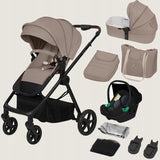 Carucior 3 in 1, Lionelo, Greet, Pana la 15 kg, Cadru aluminiu, Cu landou si salteluta moale, Cu scoica auto, Reversibil, Cu accesorii, Maner, suport pentru picioare, spatar reglabile, Bej