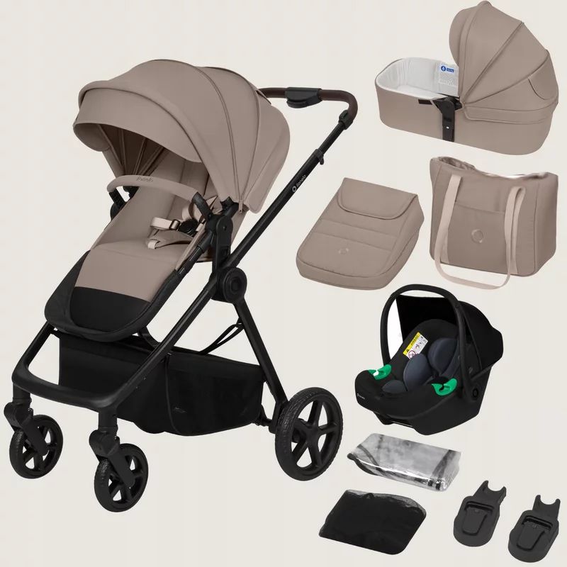 Carucior 3 in 1, Lionelo, Greet, Pana la 15 kg, Cadru aluminiu, Cu landou si salteluta moale, Cu scoica auto, Reversibil, Cu accesorii, Maner, suport pentru picioare, spatar reglabile, Bej