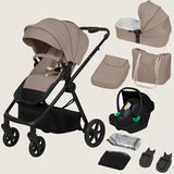Carucior 3 in 1, Lionelo, Greet, Pana la 15 kg, Cadru aluminiu, Cu landou si salteluta moale, Cu scoica auto, Reversibil, Cu accesorii, Maner, suport pentru picioare, spatar reglabile, Bej
