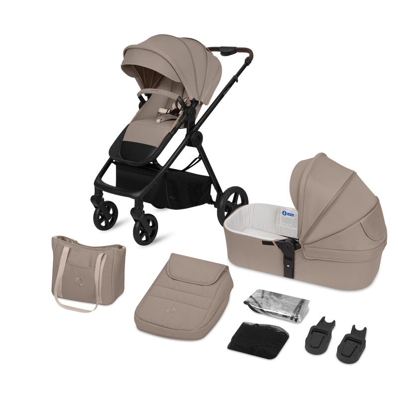 Carucior 3 in 1, Lionelo, Greet, Pana la 15 kg, Cadru aluminiu, Cu landou si salteluta moale, Cu scoica auto, Reversibil, Cu accesorii, Maner, suport pentru picioare, spatar reglabile, Bej