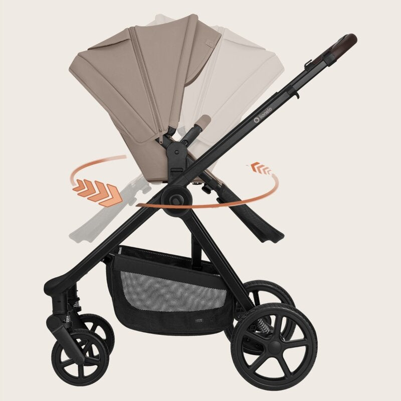 Carucior 3 in 1, Lionelo, Greet, Pana la 15 kg, Cadru aluminiu, Cu landou si salteluta moale, Cu scoica auto, Reversibil, Cu accesorii, Maner, suport pentru picioare, spatar reglabile, Bej