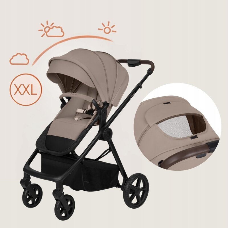 Carucior 3 in 1, Lionelo, Greet, Pana la 15 kg, Cadru aluminiu, Cu landou si salteluta moale, Cu scoica auto, Reversibil, Cu accesorii, Maner, suport pentru picioare, spatar reglabile, Bej