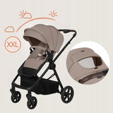 Carucior 3 in 1, Lionelo, Greet, Pana la 15 kg, Cadru aluminiu, Cu landou si salteluta moale, Cu scoica auto, Reversibil, Cu accesorii, Maner, suport pentru picioare, spatar reglabile, Bej