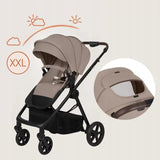 Carucior 3 in 1, Lionelo, Greet, Pana la 15 kg, Cadru aluminiu, Cu landou si salteluta moale, Cu scoica auto, Reversibil, Cu accesorii, Maner, suport pentru picioare, spatar reglabile, Bej