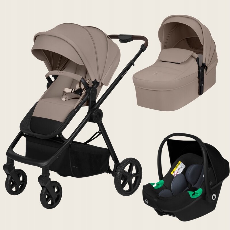 Carucior 3 in 1, Lionelo, Greet, Pana la 15 kg, Cadru aluminiu, Cu landou si salteluta moale, Cu scoica auto, Reversibil, Cu accesorii, Maner, suport pentru picioare, spatar reglabile, Bej