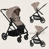 Carucior 3 in 1, Lionelo, Greet, Pana la 15 kg, Cadru aluminiu, Cu landou si salteluta moale, Cu scoica auto, Reversibil, Cu accesorii, Maner, suport pentru picioare, spatar reglabile, Bej