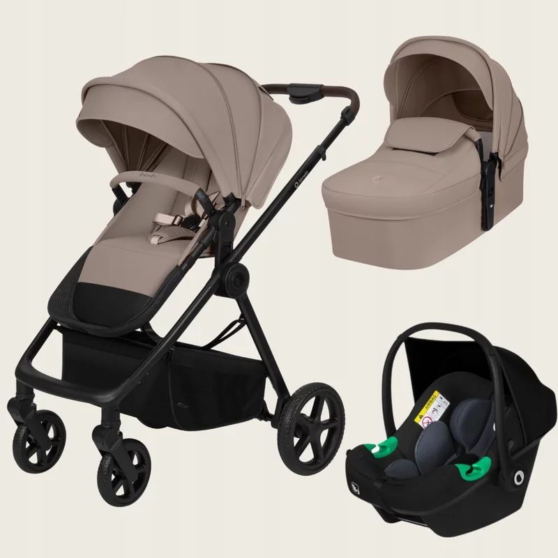 Carucior 3 in 1, Lionelo, Greet, Pana la 15 kg, Cadru aluminiu, Cu landou si salteluta moale, Cu scoica auto, Reversibil, Cu accesorii, Maner, suport pentru picioare, spatar reglabile, Bej