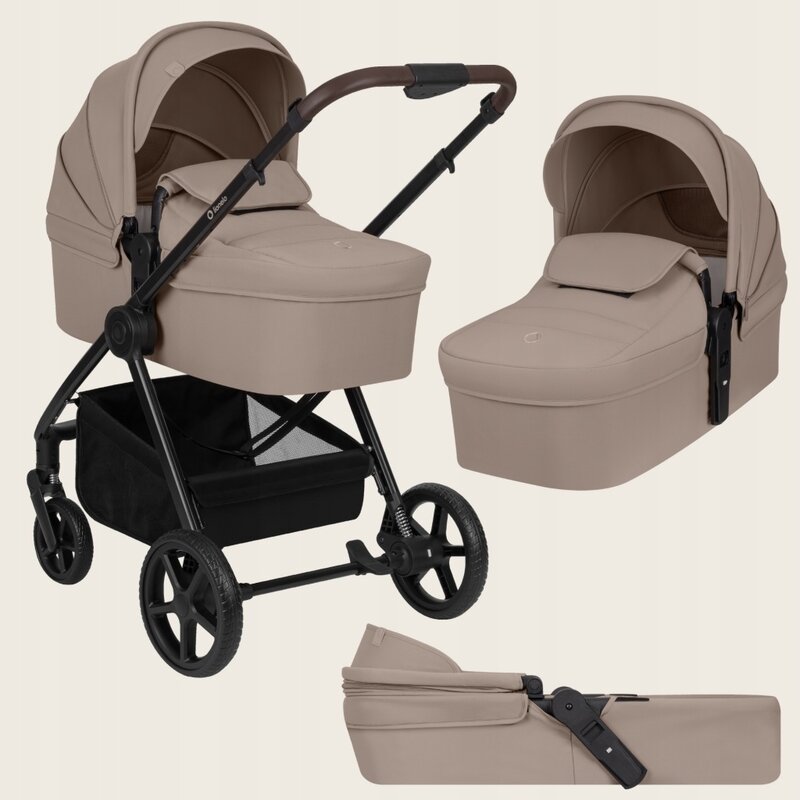 Carucior 3 in 1, Lionelo, Greet, Pana la 15 kg, Cadru aluminiu, Cu landou si salteluta moale, Cu scoica auto, Reversibil, Cu accesorii, Maner, suport pentru picioare, spatar reglabile, Bej