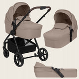 Carucior 3 in 1, Lionelo, Greet, Pana la 15 kg, Cadru aluminiu, Cu landou si salteluta moale, Cu scoica auto, Reversibil, Cu accesorii, Maner, suport pentru picioare, spatar reglabile, Bej