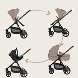 Carucior 3 in 1, Lionelo, Greet, Pana la 15 kg, Cadru aluminiu, Cu landou si salteluta moale, Cu scoica auto, Reversibil, Cu accesorii, Maner, suport pentru picioare, spatar reglabile, Bej