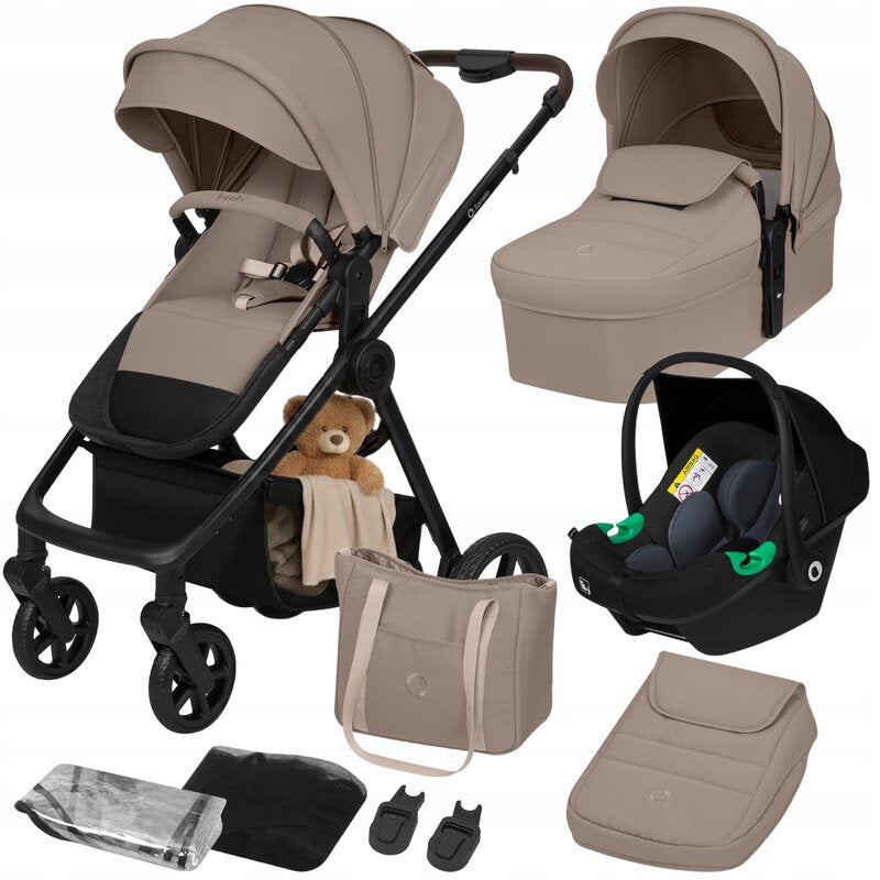 Carucior 3 in 1, Lionelo, Greet, Pana la 15 kg, Cadru aluminiu, Cu landou si salteluta moale, Cu scoica auto, Reversibil, Cu accesorii, Maner, suport pentru picioare, spatar reglabile, Bej