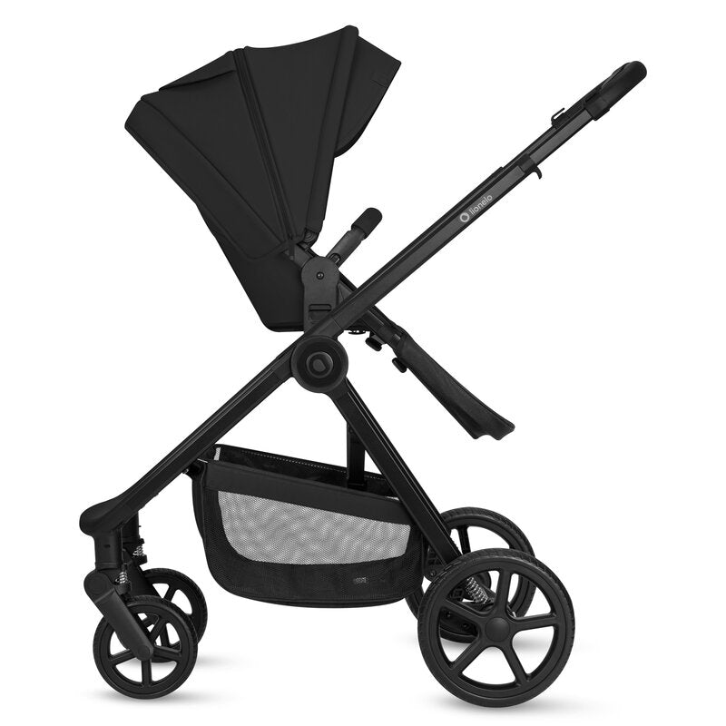 Carucior 3 in 1, Lionelo, Greet, Pana la 15 kg, Cadru aluminiu, Cu landou si salteluta moale, Cu scoica auto, Reversibil, Cu accesorii, Maner, suport pentru picioare, spatar reglabile, Negru