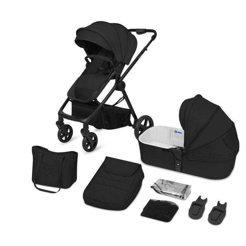 Carucior 3 in 1, Lionelo, Greet, Pana la 15 kg, Cadru aluminiu, Cu landou si salteluta moale, Cu scoica auto, Reversibil, Cu accesorii, Maner, suport pentru picioare, spatar reglabile, Negru