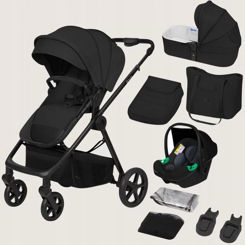 Carucior 3 in 1, Lionelo, Greet, Pana la 15 kg, Cadru aluminiu, Cu landou si salteluta moale, Cu scoica auto, Reversibil, Cu accesorii, Maner, suport pentru picioare, spatar reglabile, Negru
