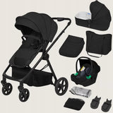 Carucior 3 in 1, Lionelo, Greet, Pana la 15 kg, Cadru aluminiu, Cu landou si salteluta moale, Cu scoica auto, Reversibil, Cu accesorii, Maner, suport pentru picioare, spatar reglabile, Negru