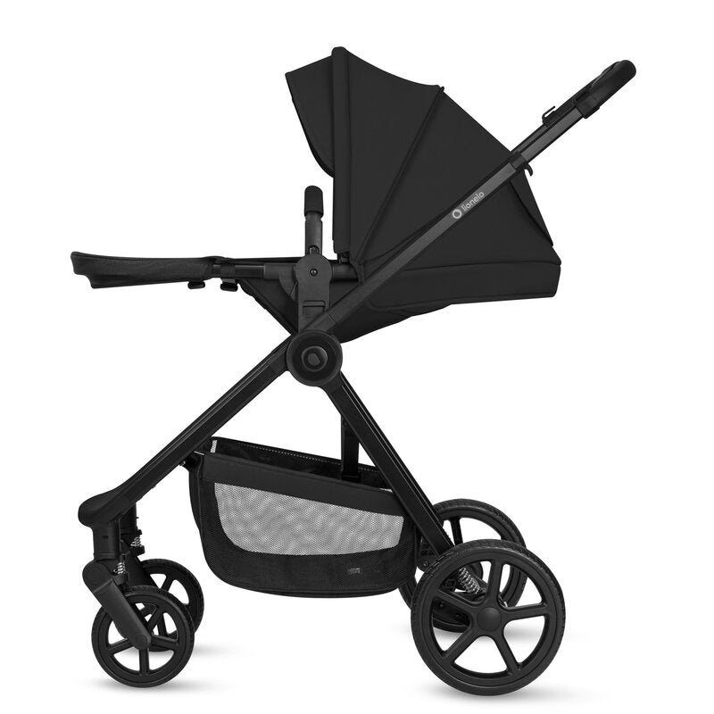 Carucior 3 in 1, Lionelo, Greet, Pana la 15 kg, Cadru aluminiu, Cu landou si salteluta moale, Cu scoica auto, Reversibil, Cu accesorii, Maner, suport pentru picioare, spatar reglabile, Negru