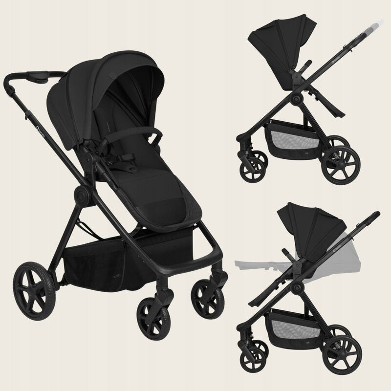 Carucior 3 in 1, Lionelo, Greet, Pana la 15 kg, Cadru aluminiu, Cu landou si salteluta moale, Cu scoica auto, Reversibil, Cu accesorii, Maner, suport pentru picioare, spatar reglabile, Negru