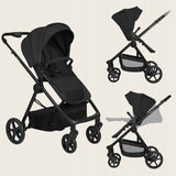 Carucior 3 in 1, Lionelo, Greet, Pana la 15 kg, Cadru aluminiu, Cu landou si salteluta moale, Cu scoica auto, Reversibil, Cu accesorii, Maner, suport pentru picioare, spatar reglabile, Negru
