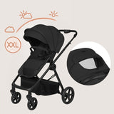 Carucior 3 in 1, Lionelo, Greet, Pana la 15 kg, Cadru aluminiu, Cu landou si salteluta moale, Cu scoica auto, Reversibil, Cu accesorii, Maner, suport pentru picioare, spatar reglabile, Negru