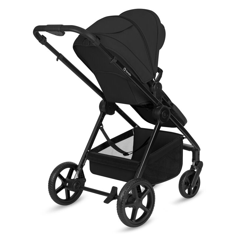 Carucior 3 in 1, Lionelo, Greet, Pana la 15 kg, Cadru aluminiu, Cu landou si salteluta moale, Cu scoica auto, Reversibil, Cu accesorii, Maner, suport pentru picioare, spatar reglabile, Negru