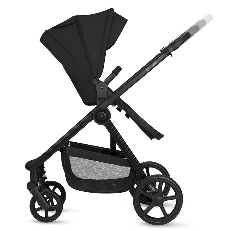 Carucior 3 in 1, Lionelo, Greet, Pana la 15 kg, Cadru aluminiu, Cu landou si salteluta moale, Cu scoica auto, Reversibil, Cu accesorii, Maner, suport pentru picioare, spatar reglabile, Negru
