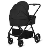 Carucior 3 in 1, Lionelo, Greet, Pana la 15 kg, Cadru aluminiu, Cu landou si salteluta moale, Cu scoica auto, Reversibil, Cu accesorii, Maner, suport pentru picioare, spatar reglabile, Negru
