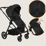 Carucior 3 in 1, Lionelo, Greet, Pana la 15 kg, Cadru aluminiu, Cu landou si salteluta moale, Cu scoica auto, Reversibil, Cu accesorii, Maner, suport pentru picioare, spatar reglabile, Negru