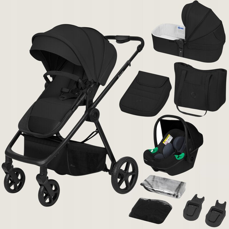 Carucior 3 in 1, Lionelo, Greet, Pana la 15 kg, Cadru aluminiu, Cu landou si salteluta moale, Cu scoica auto, Reversibil, Cu accesorii, Maner, suport pentru picioare, spatar reglabile, Negru