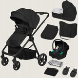 Carucior 3 in 1, Lionelo, Greet, Pana la 15 kg, Cadru aluminiu, Cu landou si salteluta moale, Cu scoica auto, Reversibil, Cu accesorii, Maner, suport pentru picioare, spatar reglabile, Negru