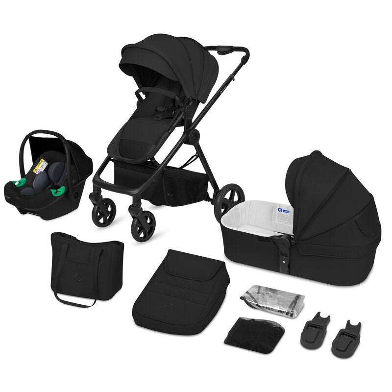 Carucior 3 in 1, Lionelo, Greet, Pana la 15 kg, Cadru aluminiu, Cu landou si salteluta moale, Cu scoica auto, Reversibil, Cu accesorii, Maner, suport pentru picioare, spatar reglabile, Negru
