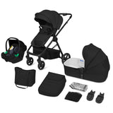 Carucior 3 in 1, Lionelo, Greet, Pana la 15 kg, Cadru aluminiu, Cu landou si salteluta moale, Cu scoica auto, Reversibil, Cu accesorii, Maner, suport pentru picioare, spatar reglabile, Negru