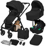 Carucior 3 in 1, Lionelo, Greet, Pana la 15 kg, Cadru aluminiu, Cu landou si salteluta moale, Cu scoica auto, Reversibil, Cu accesorii, Maner, suport pentru picioare, spatar reglabile, Negru