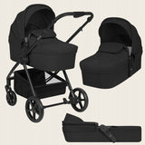 Carucior 3 in 1, Lionelo, Greet, Pana la 15 kg, Cadru aluminiu, Cu landou si salteluta moale, Cu scoica auto, Reversibil, Cu accesorii, Maner, suport pentru picioare, spatar reglabile, Negru