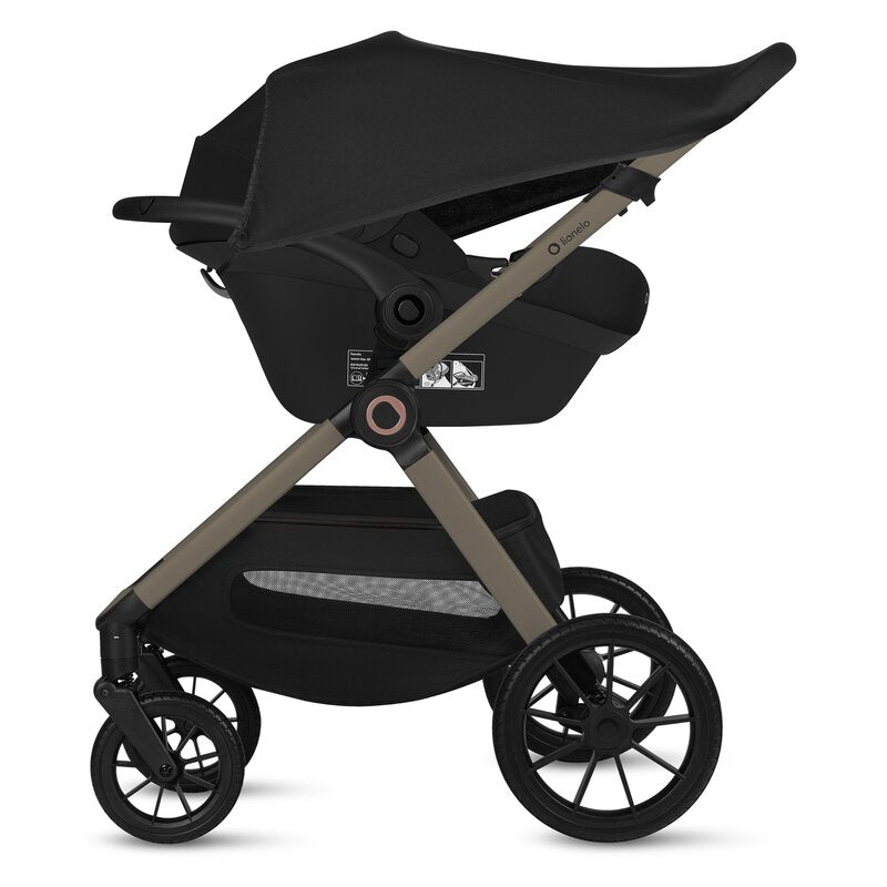 Carucior 3 in 1, Lionelo, Layla, Pana la 22 kg, Cadru aluminiu, Cu landou intarit si salteluta din spuma AirDots, Cu scoica auto testata ADAC, Reversibil, Cu ventilatie 3D, Cu accesorii, EN1888-1, EN1888-2, EN1466, Bej Taupe