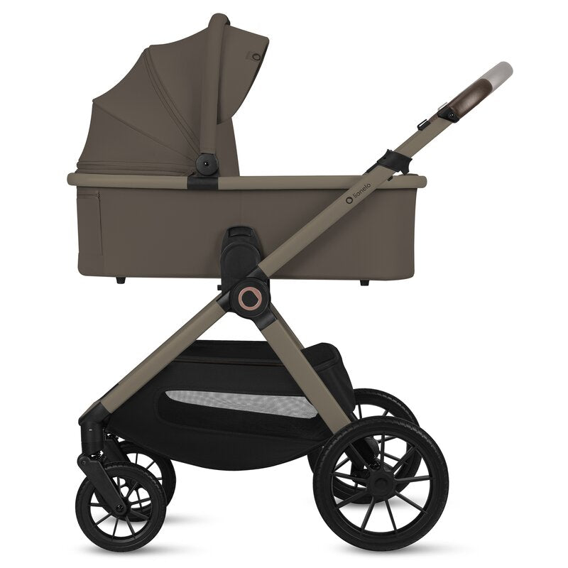 Carucior 3 in 1, Lionelo, Layla, Pana la 22 kg, Cadru aluminiu, Cu landou intarit si salteluta din spuma AirDots, Cu scoica auto testata ADAC, Reversibil, Cu ventilatie 3D, Cu accesorii, EN1888-1, EN1888-2, EN1466, Bej Taupe
