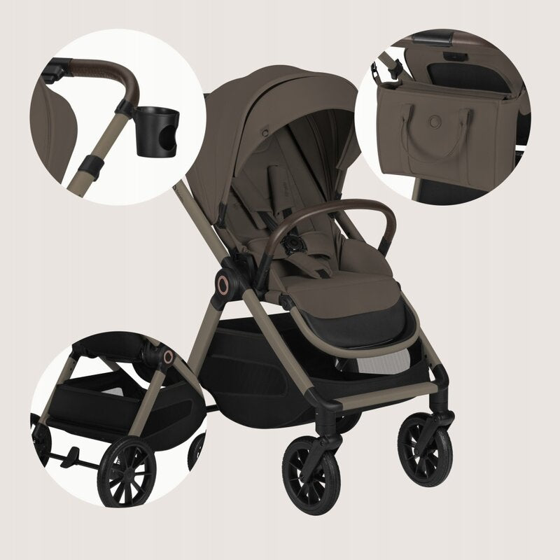 Carucior 3 in 1, Lionelo, Layla, Pana la 22 kg, Cadru aluminiu, Cu landou intarit si salteluta din spuma AirDots, Cu scoica auto testata ADAC, Reversibil, Cu ventilatie 3D, Cu accesorii, EN1888-1, EN1888-2, EN1466, Bej Taupe